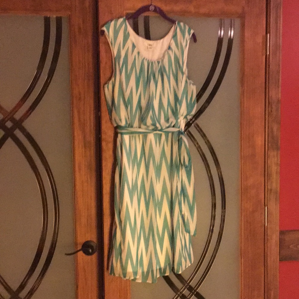 Cato Aqua green/white sleeveless dress with tie